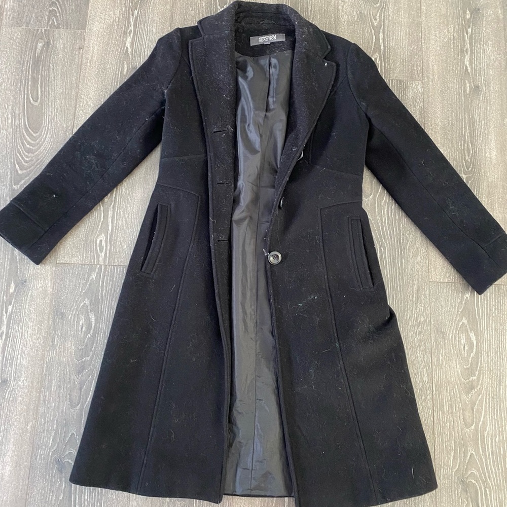 Kenneth Cole Reaction single breasted black wool dress coat